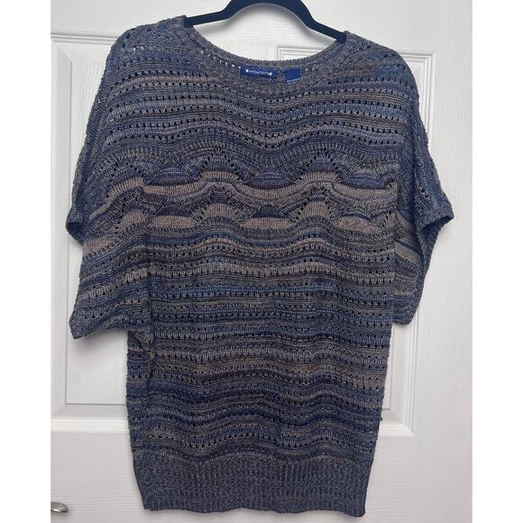 Architect Women's Short Sleeve Knit Sweater Blue Brown Size Large - Picture 1 of 8